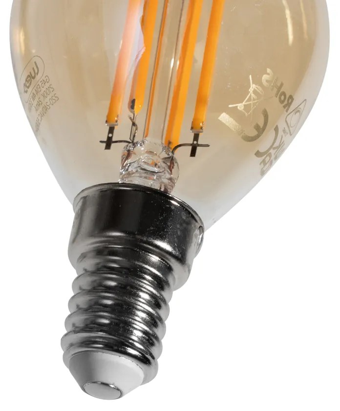 Set de 5 becuri LED E14 G45 aurii 2W 180 lm 2100K