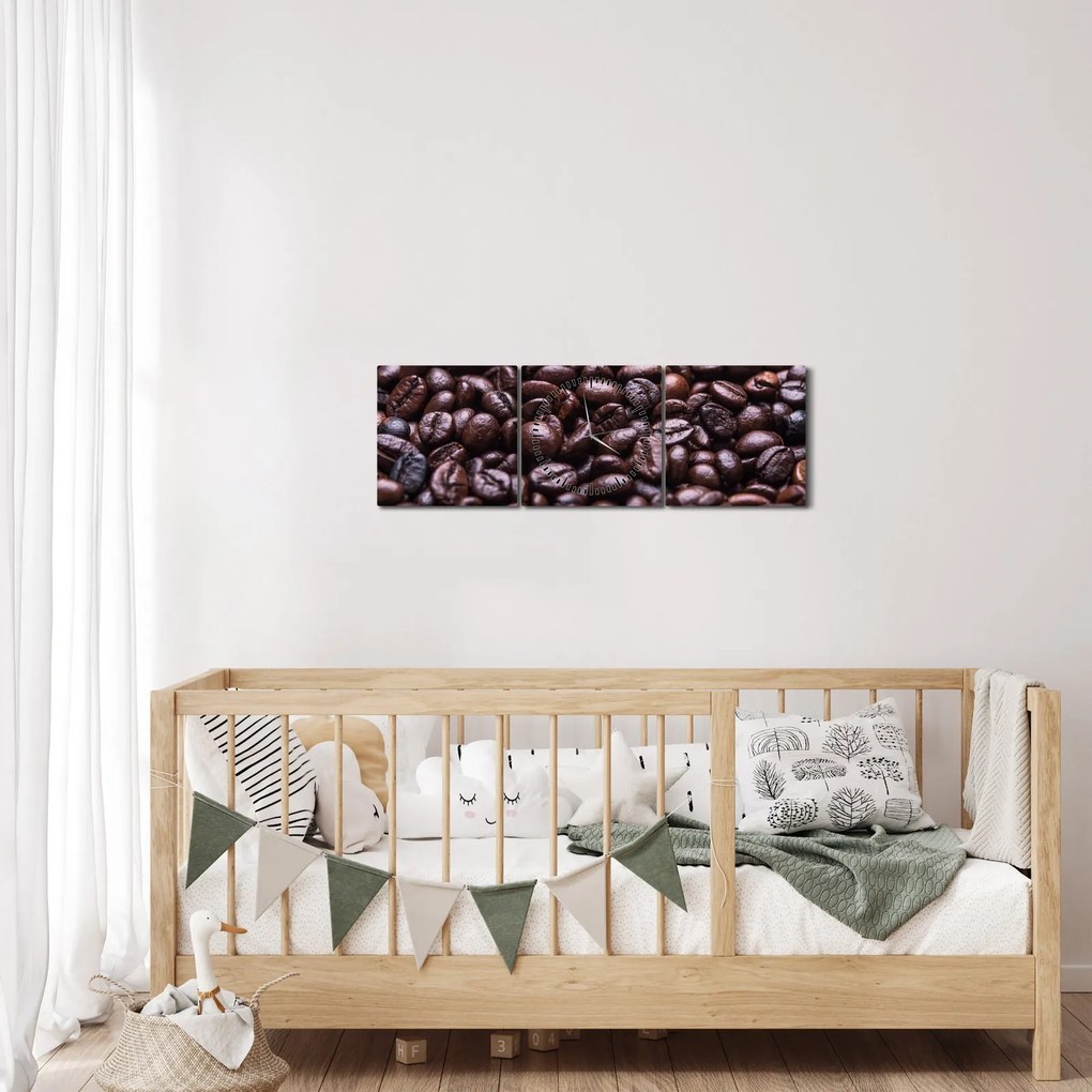 Tablou cu boabe de cafea (cu ceas) (90x30 cm)