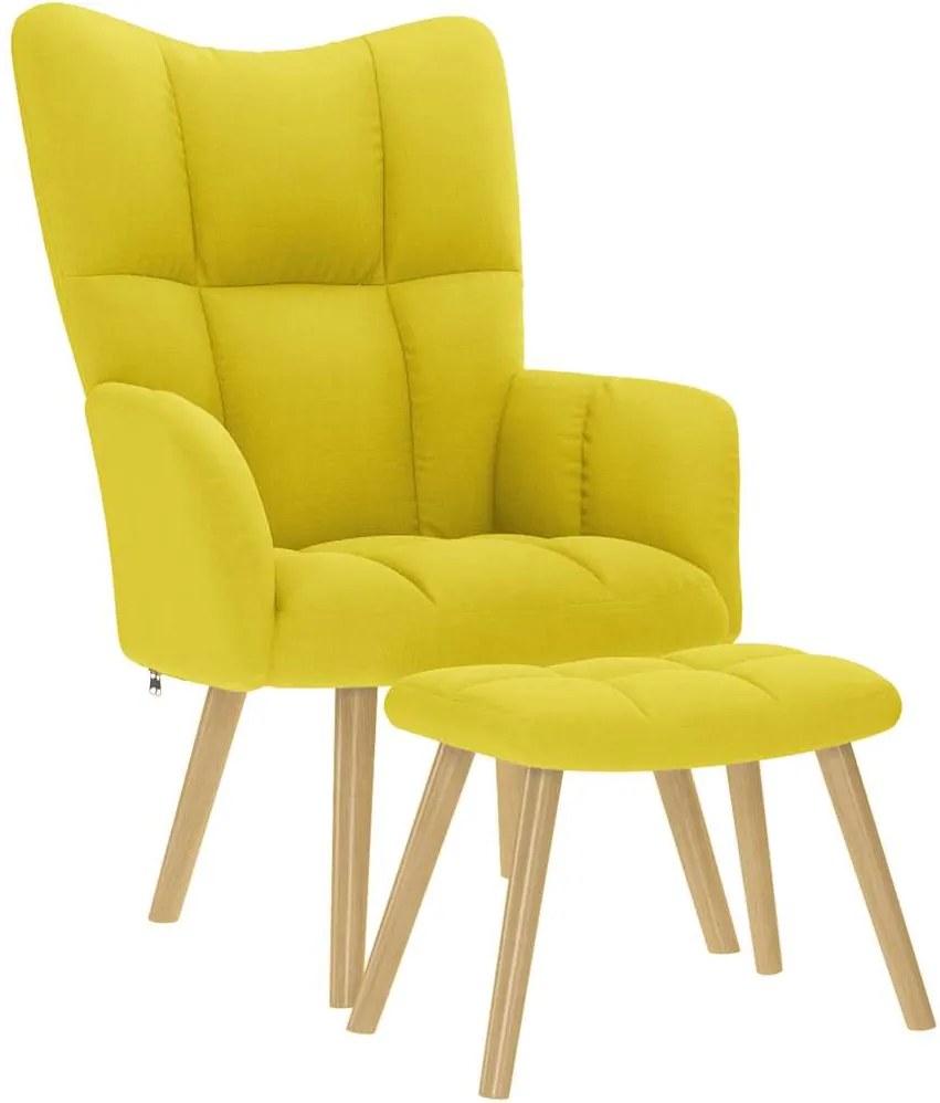 vidaXL Scaun de relaxare cu taburet din material galben deschis