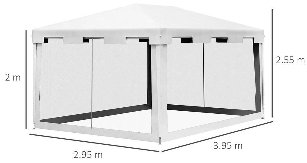 Outsunny Foisor 4x3 m cu Plasa de Tantari si 2 Intrari, Foisor de Gradina din Metal si PE, Alb si Negru