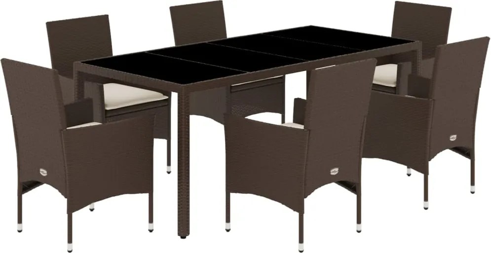 vidaXL Set mobilier de grădină cu perne, 7 piese, poliratan și sticlă