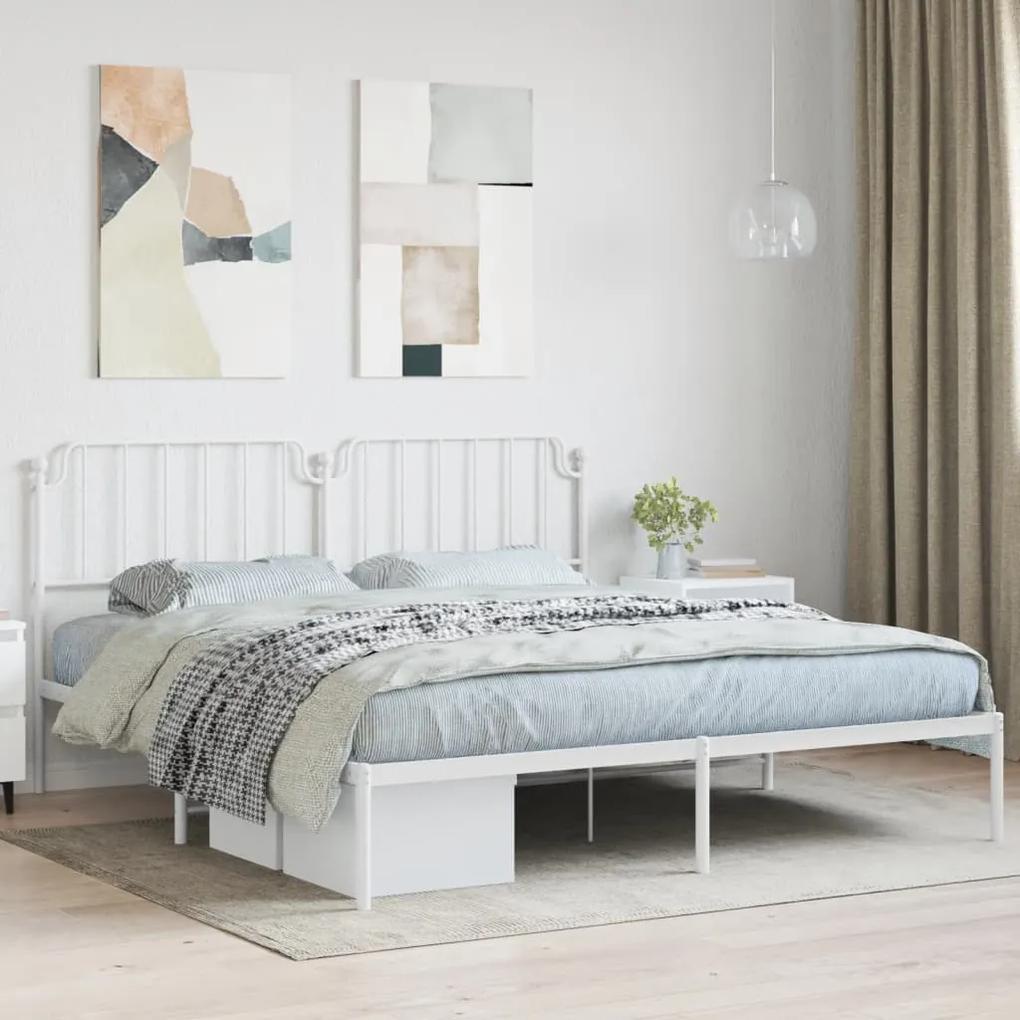 373940 vidaXL Cadru de pat metalic cu tăblie, alb, 180x200 cm