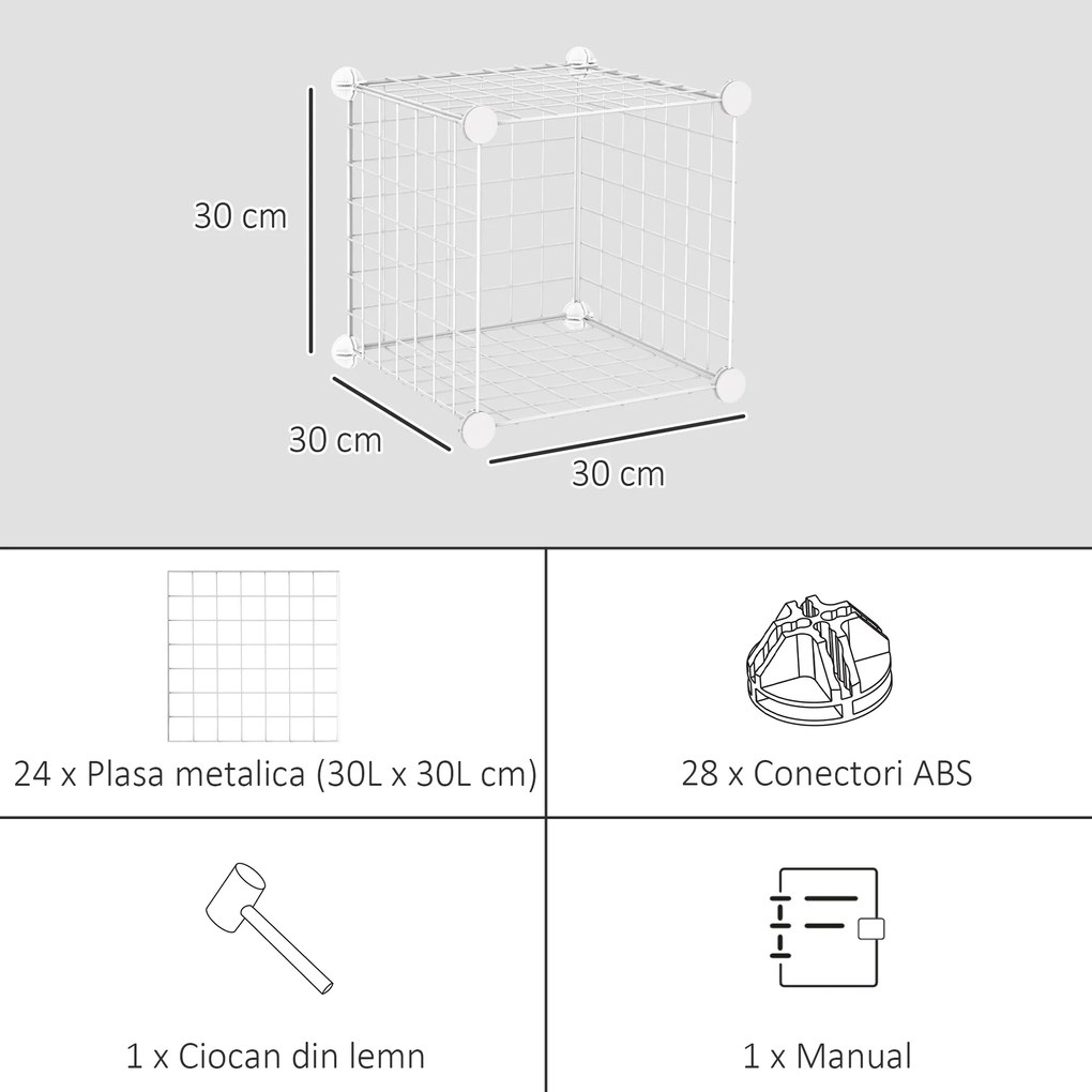 HOMCOM Mobilier Modular pentru Încălțăminte, 6 Cuburi Albe din Plastic PP și Oțel, 30x30x30cm, Eficient și Elegant | Aosom Romania