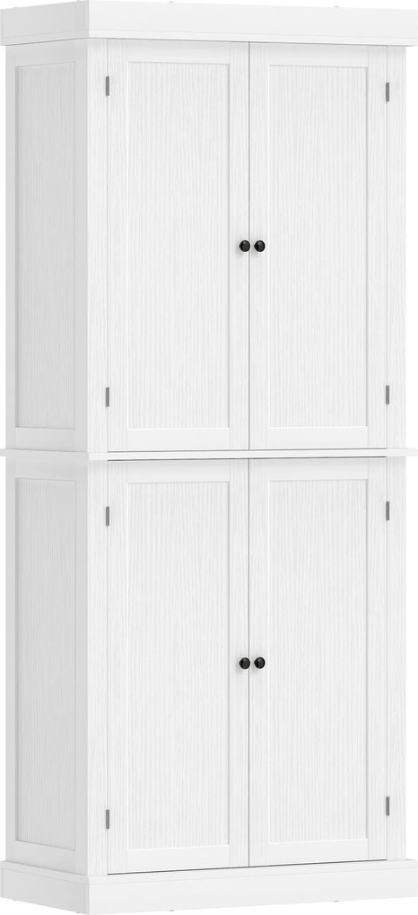 HOMCOM Dulap Înalt de Bucătărie cu 6 Rafturi și 2 Uși, Dulap cu Rafturi Reglabile din Lemn, 76x40,5x184 cm, Alb | Aosom Romania