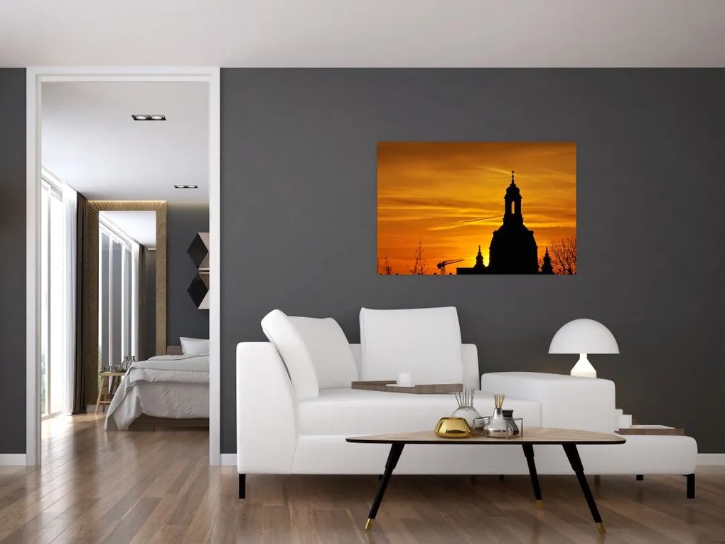 Tablou cu biserică în apus de soare (90x60 cm)