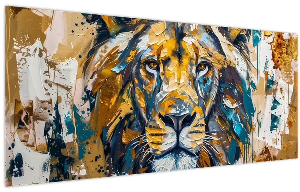Tablou - pictură în ulei abstractă cu leu (120x50 cm)