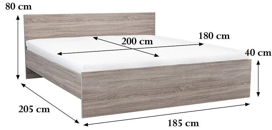 Pat dublu Miami fără cadru de pat 180x200 cm stejar York-stejar York
