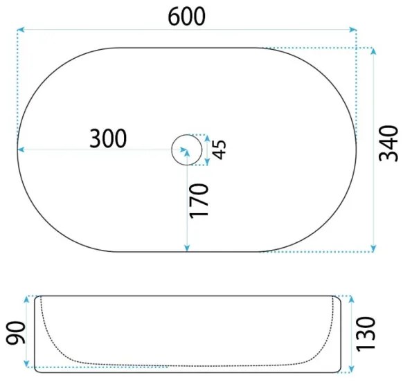 REA-U6526 - Lavoar pentru montaj pe blat VANDA 34x60 cm, ceramică, alb lucios
