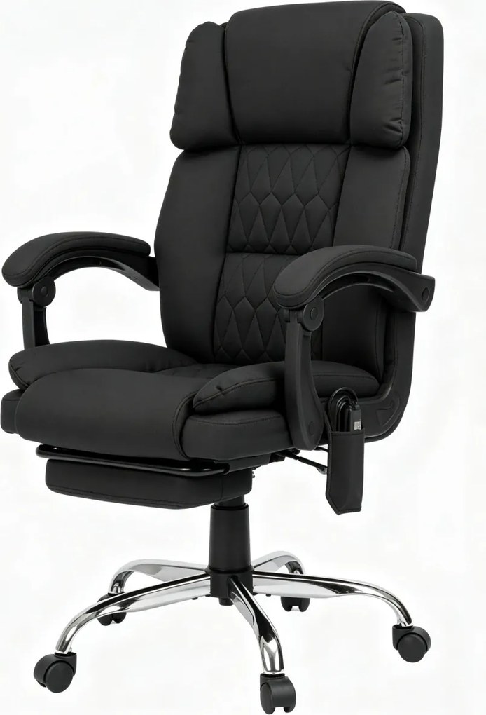 PRESTIGE FABRIC OC-514 PRO – Scaun Directorial Tapițerie Premium Dublu Strat Anti-Zgâriere, Masaj în 7 Puncte, Mecanism Multifuncțional, Suport Picioare, Bază Cromată, Negru