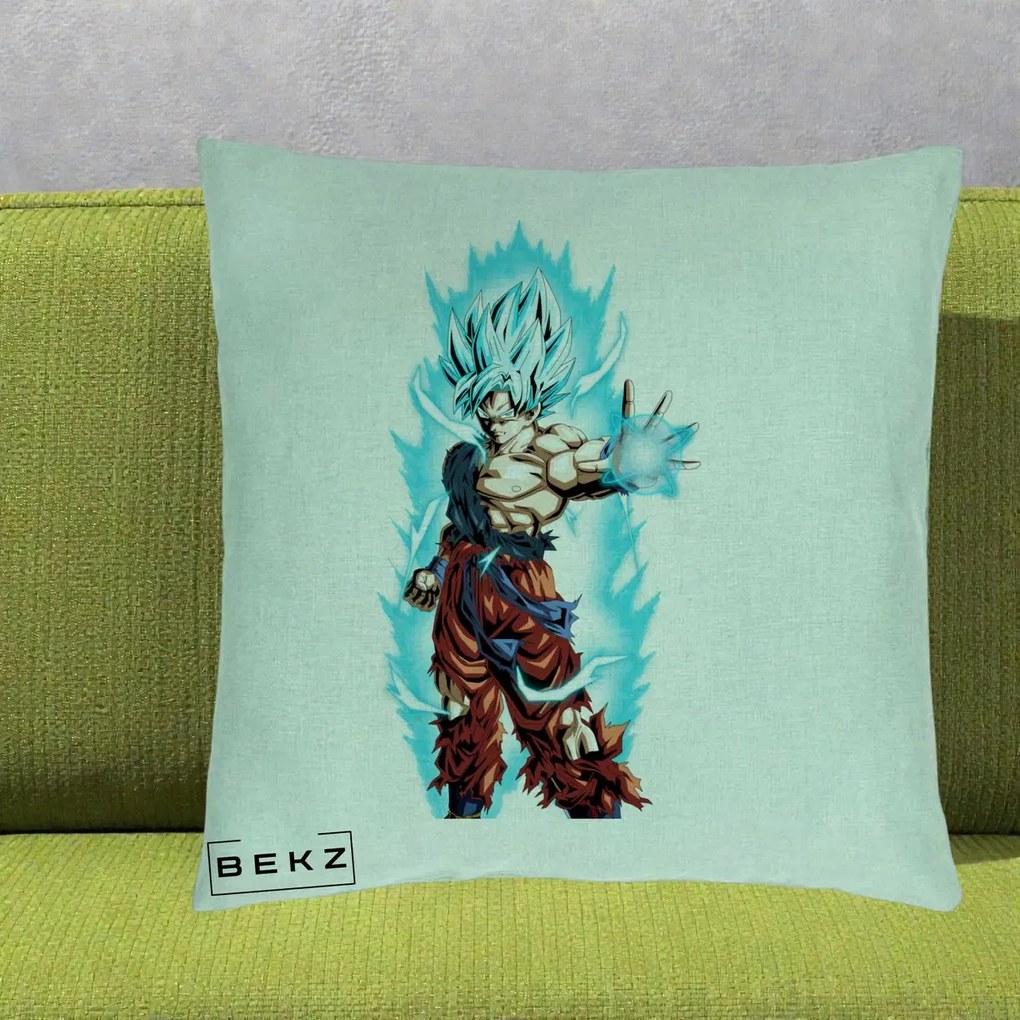 Perna Personalizata Dragon Ball Goku Ultra Instinct Blue, 40x40 cm, Verde Menta, Husa Detasabila, Perna Inclusa, BEKZ®