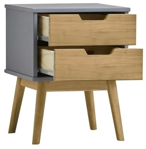 Noptieră din lemn masiv de pin Marckeric Baku, gri-maro