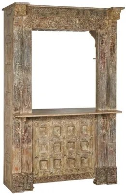 Bar din lemn masiv de tec sculptat manual, finisaj antichizat, „Maharaja”