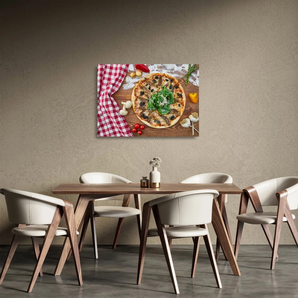 Tablou pe sticlă cu pizza (70x50 cm)