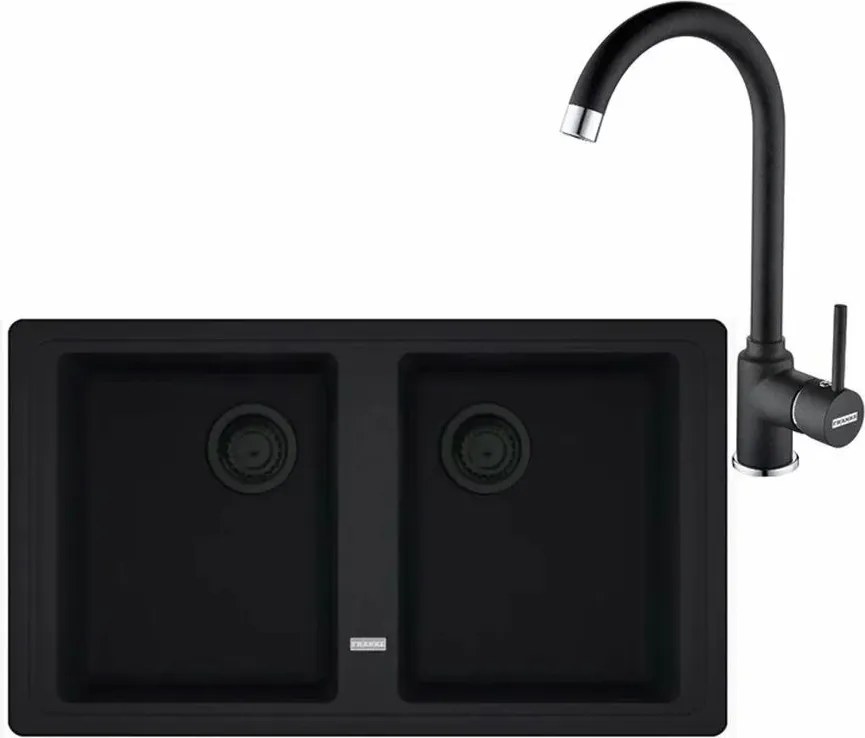 Set chiuveta bucatarie compozit Franke Basis VN 2 cuve fara picurator 86x50 cm finisaj negru mat cu baterie Pola