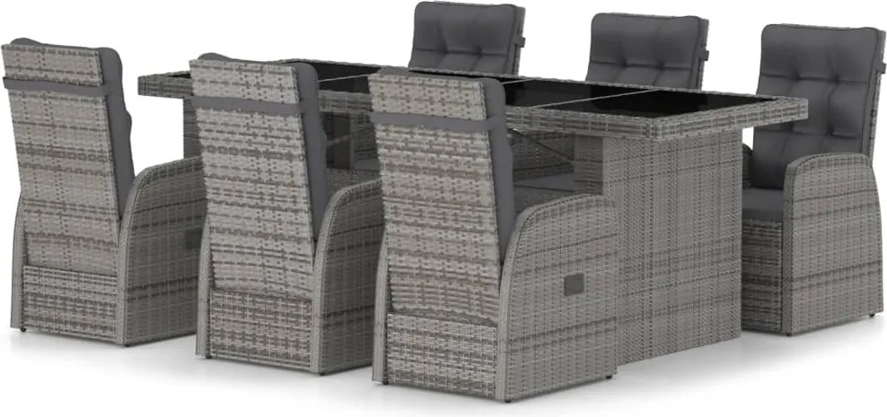 vidaXL Set mobilier de grădină cu perne, 7 piese, gri, poliratan
