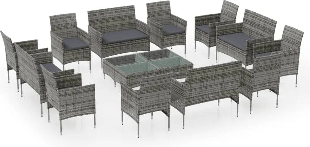 vidaXL Set mobilier de grădină cu perne, 16 piese, gri, poliratan