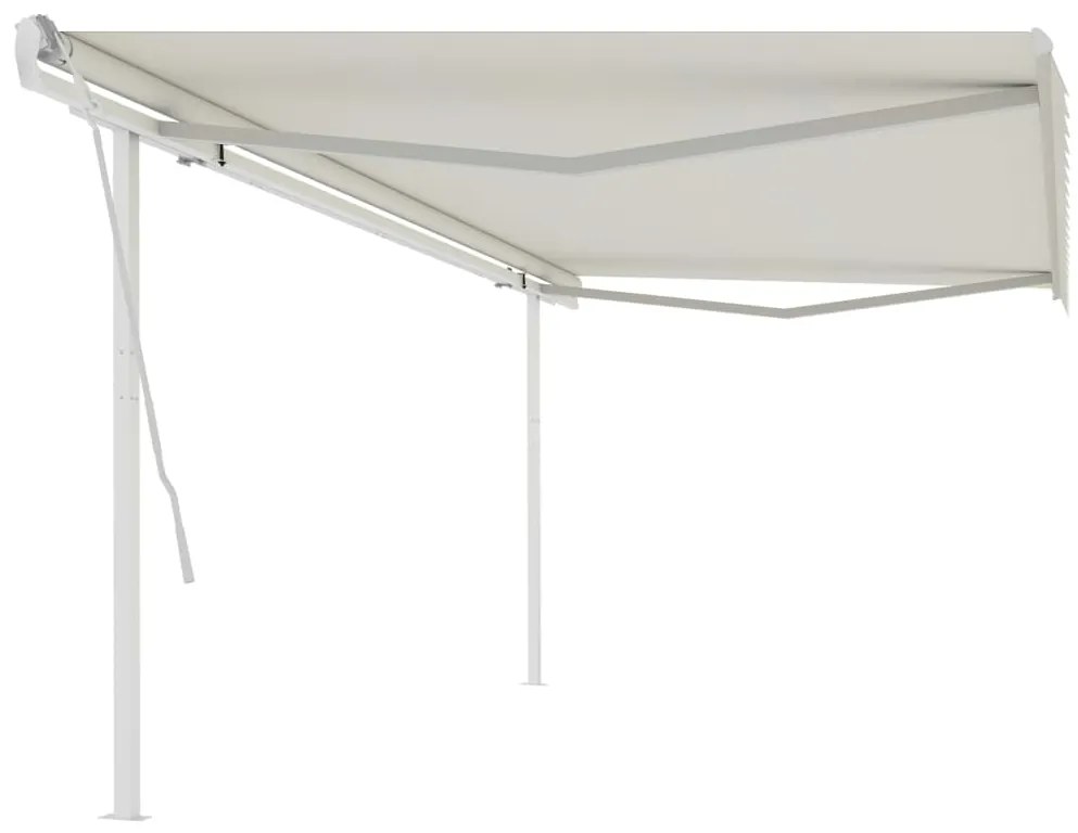 vidaXL Copertină retractabilă manual, cu stâlpi, crem, 5x3 m