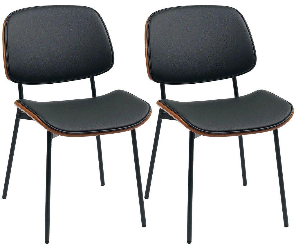 HOMCOM Set de 2 scaune de dining, stil retro clasic, cadru din lemn curbat, pentru living, dormitor, bucătărie, negru | Aosom Romania