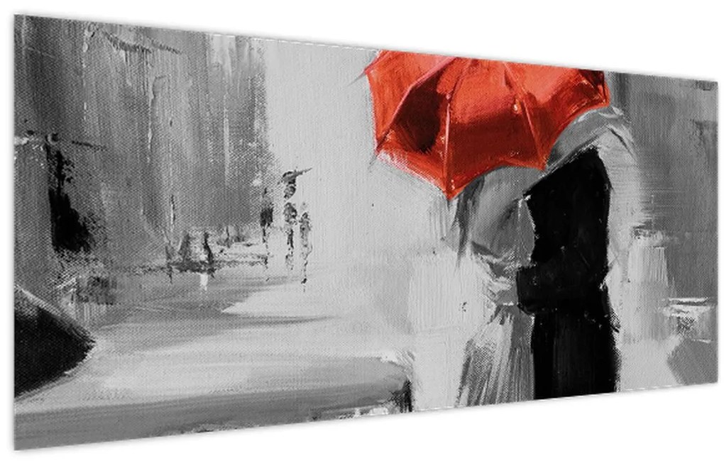 Tablou - Cuplu în dragoste sub o umbrelă, roșu (120x50 cm)