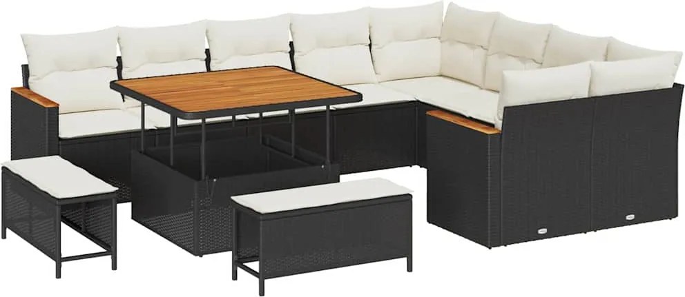 vidaXL Set de canapele pentru grădină 12 pcs Negru poliratan
