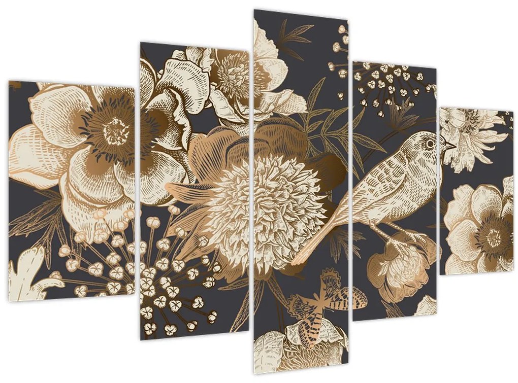 Tablou - Flori aurii pe fundal întunecat (150x105 cm)