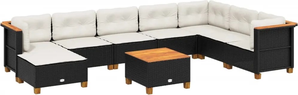 vidaXL Set mobilier de grădină cu perne, 9 piese, negru, poliratan