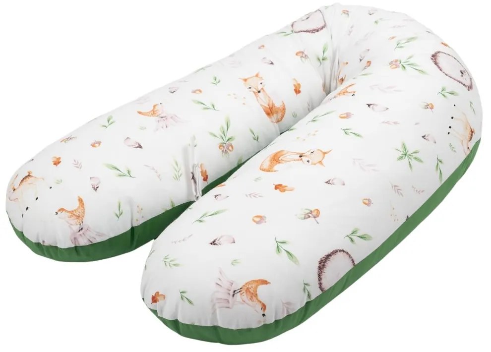 Perna gravide 3 in 1 cu husa detasabila din bumbac 100% Kidizi Lena, lungime 160 cm, Forest Joy