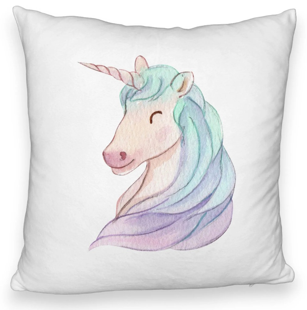 Perna Decorativa Fluffy, Model Unicorns, 40x40 cm, Alba, Husa Detasabila, Burduf