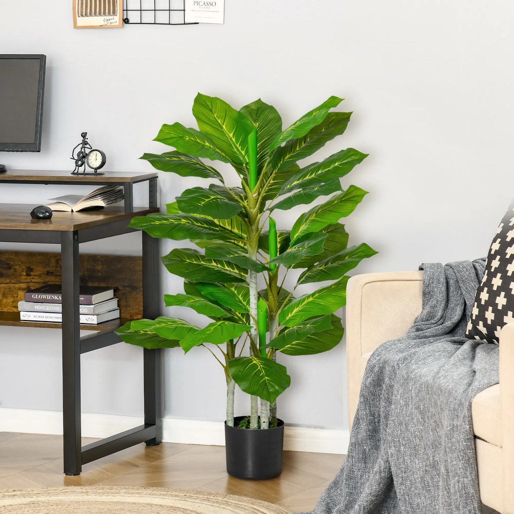 HOMCOM Plantă Artificială cu 33 de Frunze pentru Uz Interior și Exterior cu Ghiveci, Plantă Falsă în PEVA, PE și Ciment, 95 cm, Verde | Aosom Romania