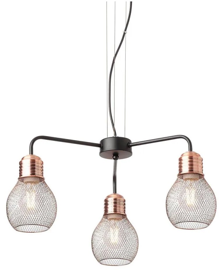 Redo 01-1579 - Candelabru suspendat pe cablu EDISON 3xE27/42W/230V, diametru 53 cm, negru/cupru