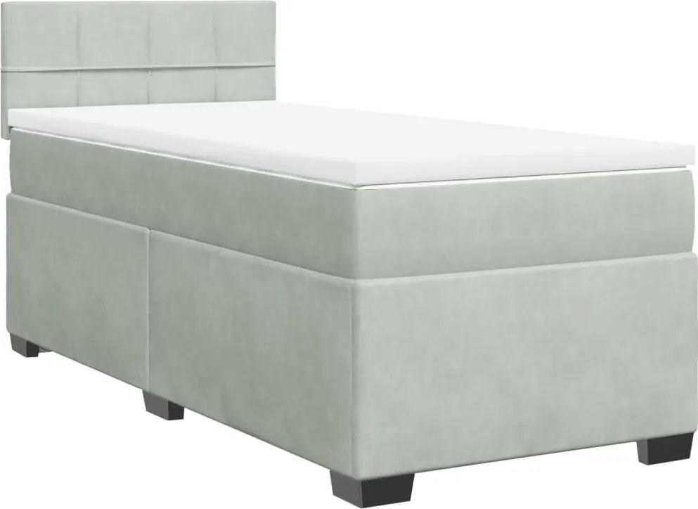 vidaXL Pat box spring cu saltea, gri deschis, 90x190 cm, catifea