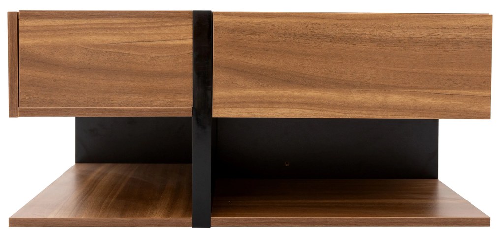 Masă de cafea cu 4 sertare, design unic de culori și linii, spațiu de depozitare inferior, 78×78×36 cm, Natural