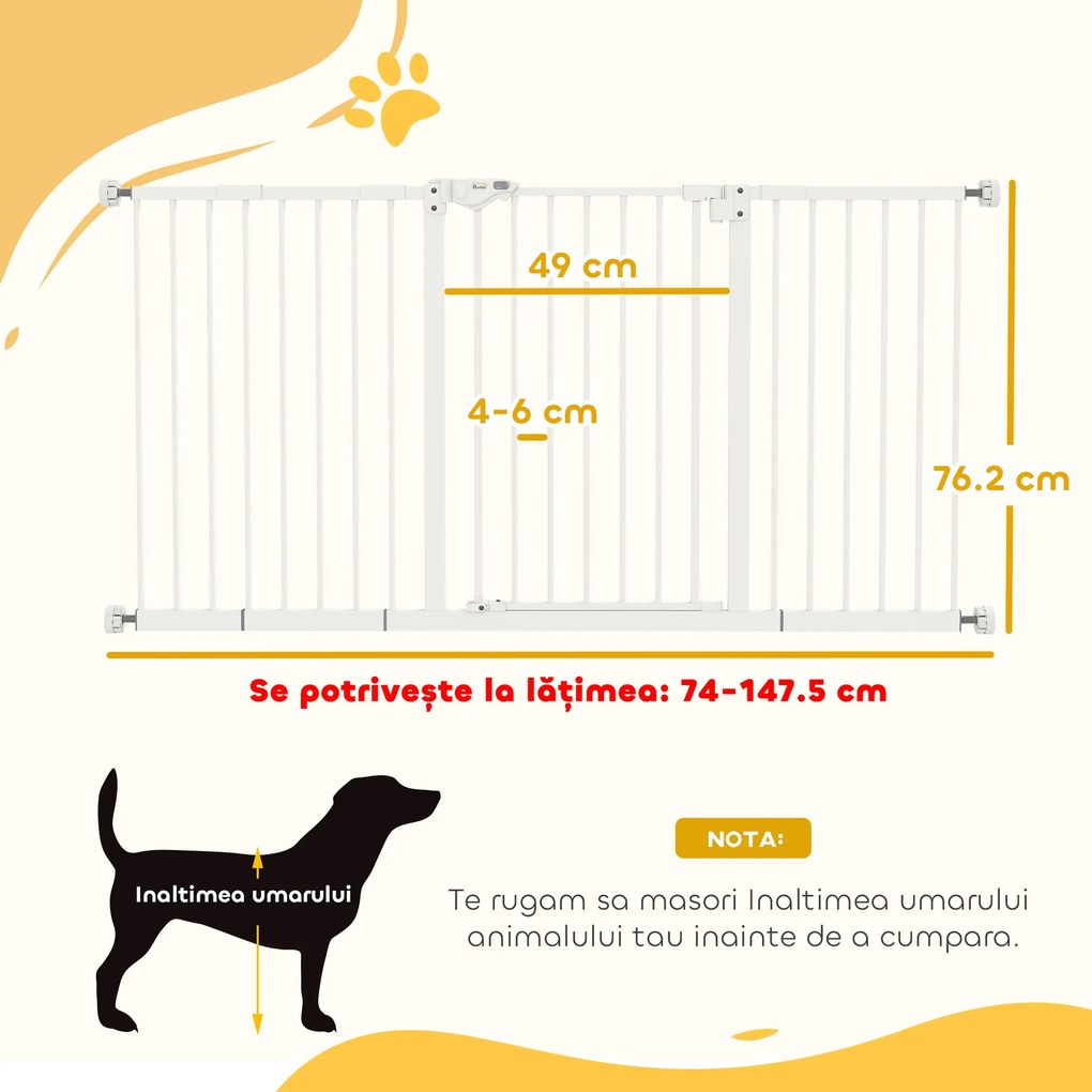 PawHut Porțiță pentru Câini și Animale de Companie cu 3 Extensii, Lățime Reglabilă, 74-147.5x76.2 cm, Alb | Aosom Romania