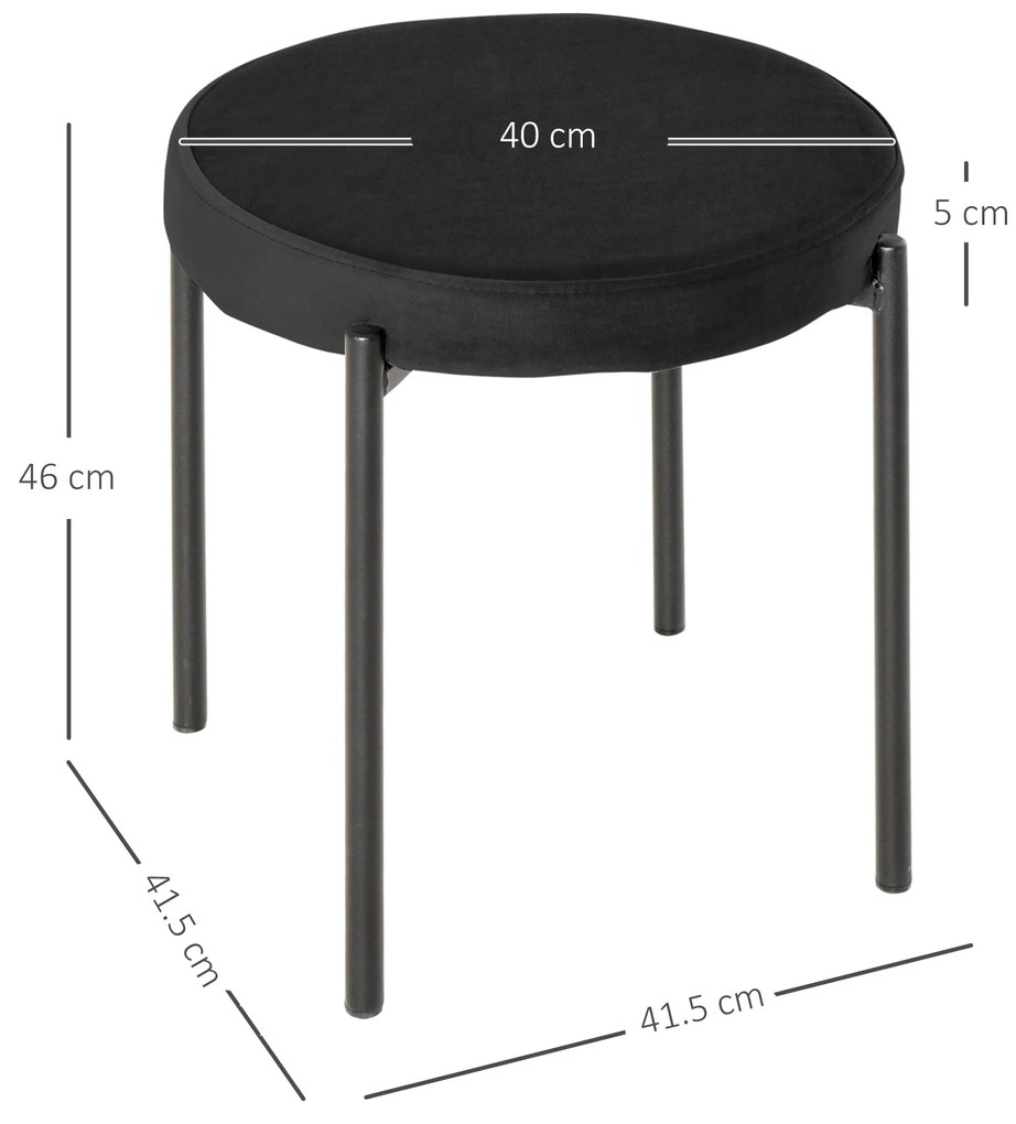 HOMCOM Set 4 Scaune Joase și Rotunde cu Suprafață de Șezut Suprapozabilă din Metal și Țesătură, 41,5x41,5x46 cm, Negru | Aosom Romania