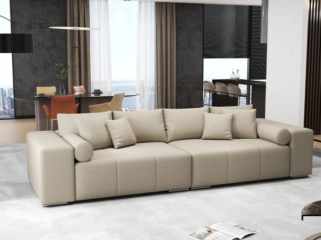 Canapea extensibilă dumonde cu ladă de depozitare si sezut confortabil din spuma high-density, Marbela Enjoy Camel XXL 295x100 cm