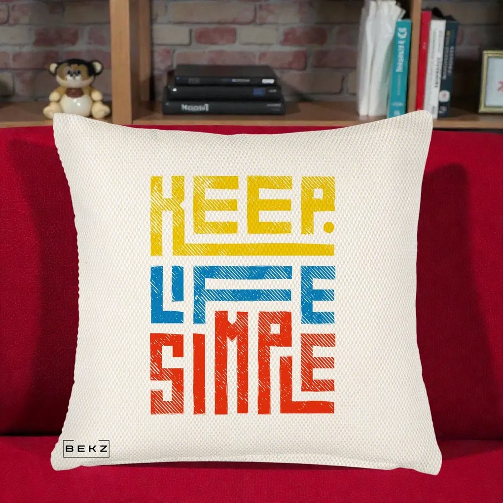 Perna decorativa Keep Life Simple Colorat, 45x45 cm cu Umplutura, Crem Reliefat, BEKZ