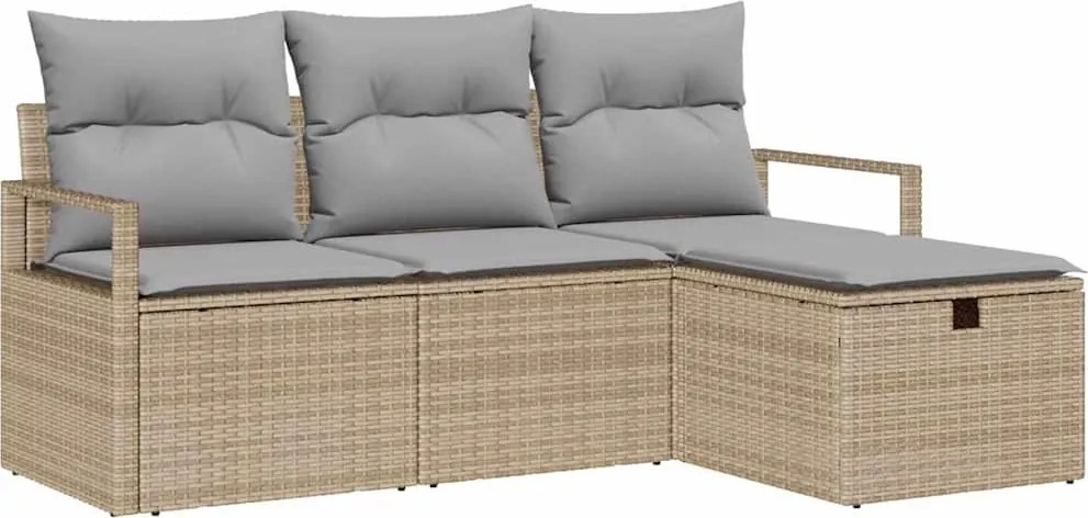 vidaXL Set de canapele pentru grădină cu pernă 4 pcs Bej Rattan poli