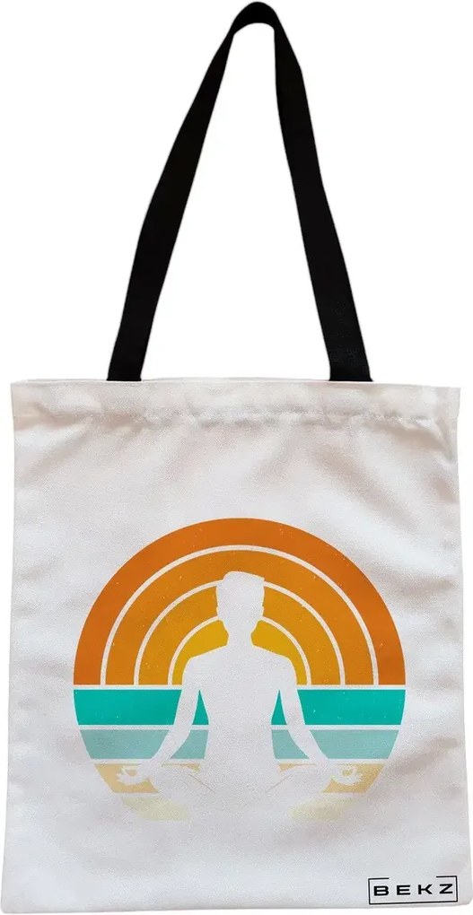 Sacosa de Panza pentru Cumparaturi, Geanta Tote, Yoga 14, Cu fermoar, 38x34.5 cm, Alba, BEKZ®