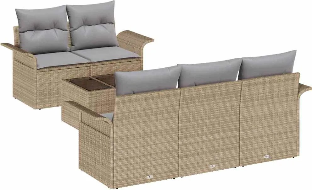 vidaXL Set de canapea cu pernă 6 pcs Bej poliratan