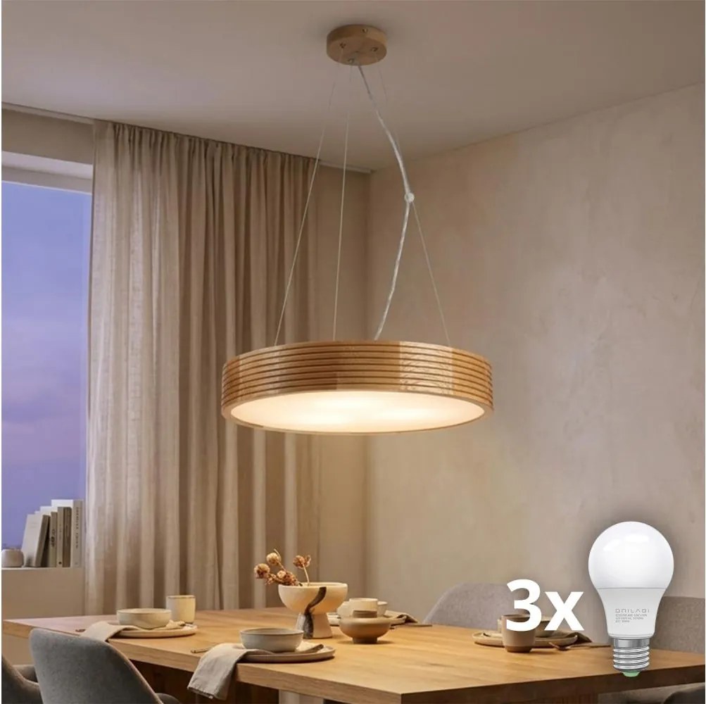 Brilagi - Lustră LED pe cablu CARVALHO MODERN 3xE27/60W/230V stejar diam. 47,5 cm