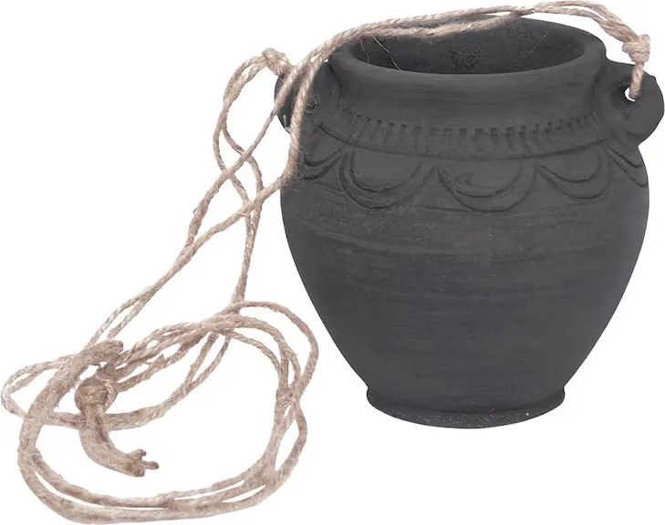 Ghiveci suspendat din lut, sculptat manual, negru, Ø 12,5 x H 12,5 cm, „Hanging Planter Black"
