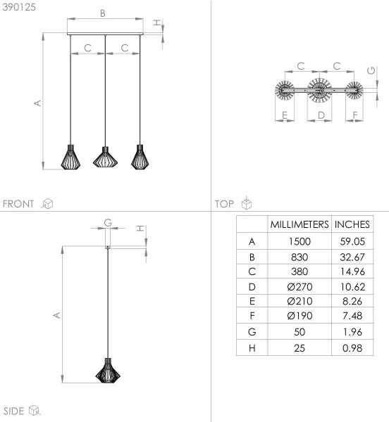 Lustră pe cablu Eglo 390125 BASIDANO 3xE27/40W/230V negru