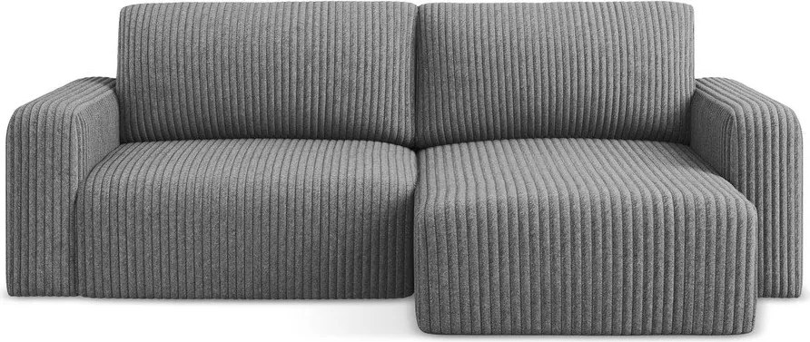 Colțar gri extensibil/cu spațiu de depozitare cu tapițerie din catifea reiată (cu colț pe partea dreaptă/cu șezlong) Kona – Makamii