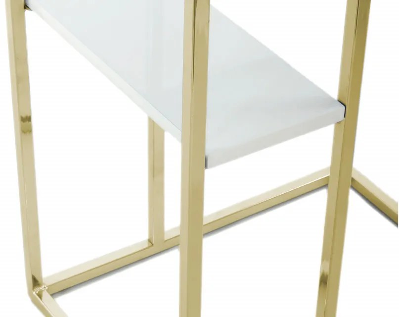 Masuta de cafea dreptunghiulara din metal cu spatiu de depozitare Lucilla 48x35x60 cm alba/aurie