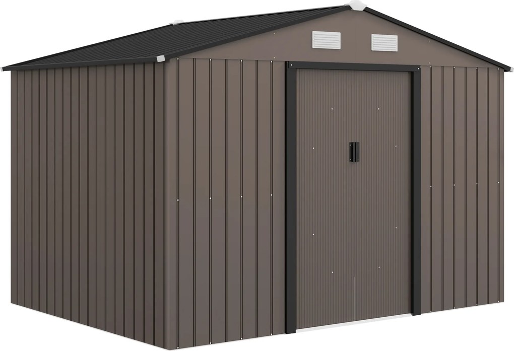 Outsunny Magazie de Grădină din Oțel cu 2 Uși Glisante, Maro | Aosom Romania