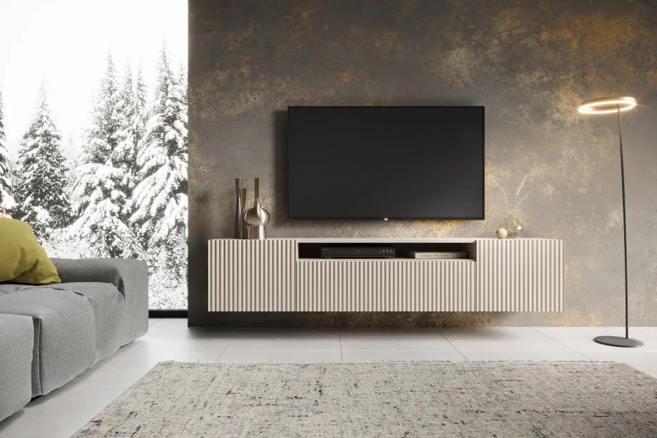 Comodă TV NOEMI montat pe perete – 200x41x42 cm – Cașmir