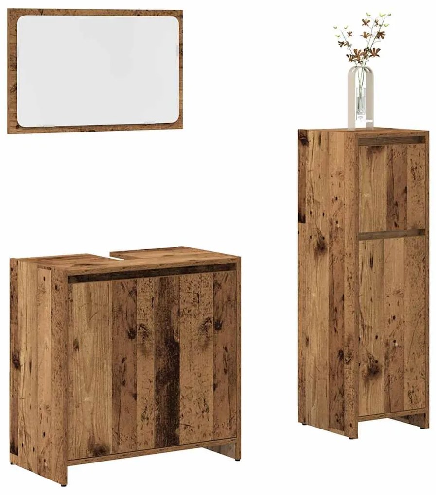 vidaXL Set mobilier de baie, 3 piese, lemn vechi, lemn prelucrat