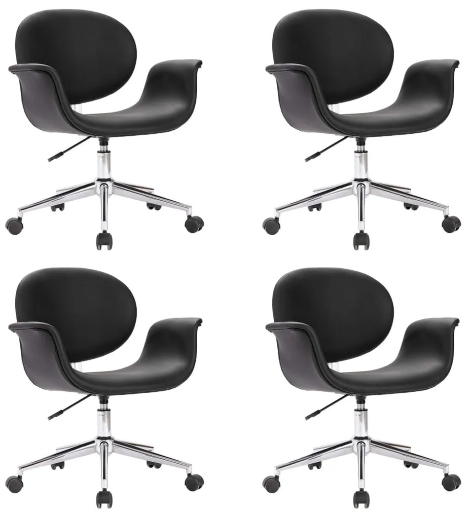 3054855 vidaXL Scaune de bucătărie pivotante, 4 buc., negru, piele ecologică