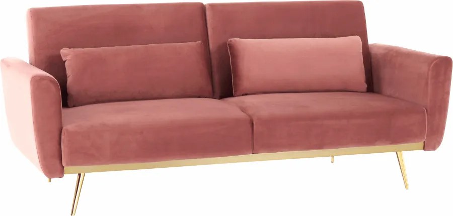 Canapea extensibilă, catifea Velvet roz învechit/cromat-auriu, HORSTA