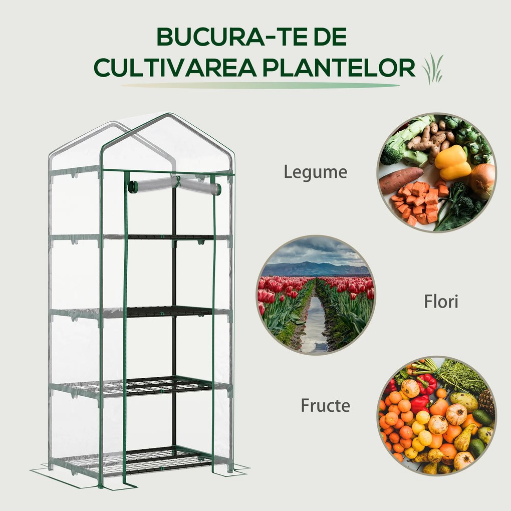 Outsunny Sera pentru Balcon Compacta cu 4 Rafturi pentru Plante, Sera pentru Gradina cu Acoperis din PVC Transparent, 70x50x160cm | Aosom Romania